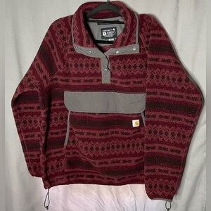 Carhartt Relaxed Fit Pullover Sherpa pocket buttons pink red